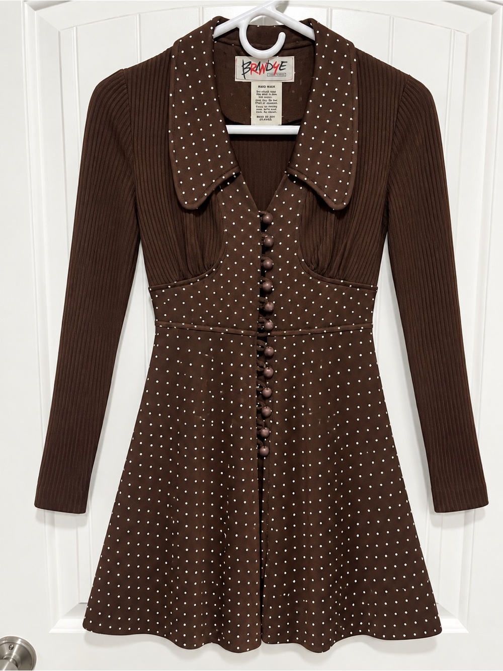 Brandy Melville Brown Polka Dot Asymmetrical Fit-and-Flare Dress